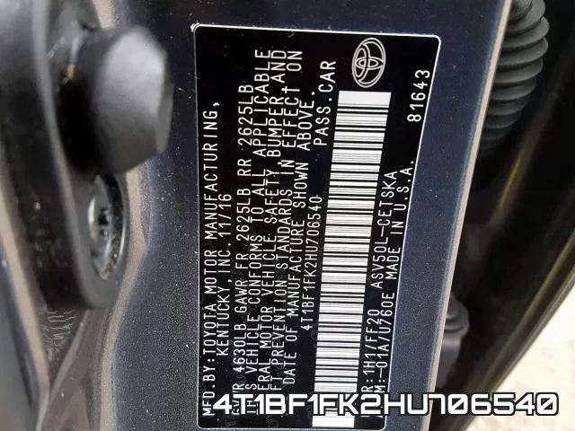 4T1BF1FK2HU706540 фото 2