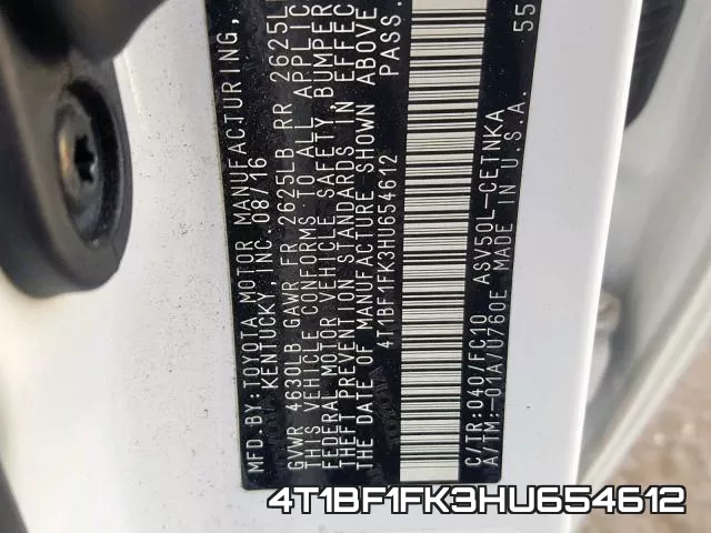 4T1BF1FK3HU654612 фото 2