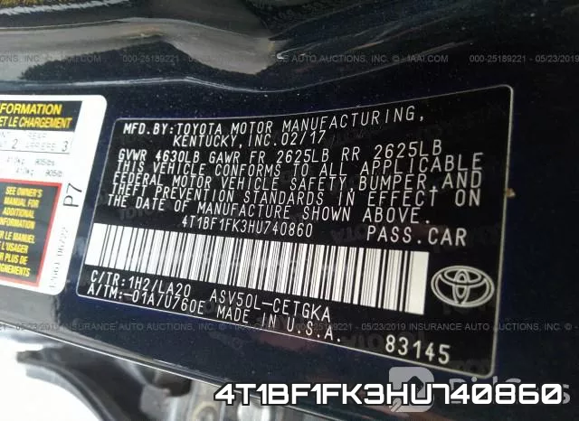 4T1BF1FK3HU740860 фото 10