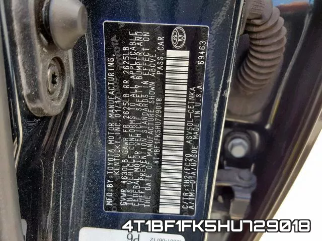 4T1BF1FK5HU729018 фото 2