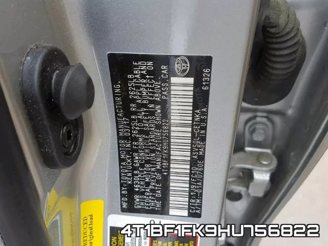 4T1BF1FK9HU756822 фото 2