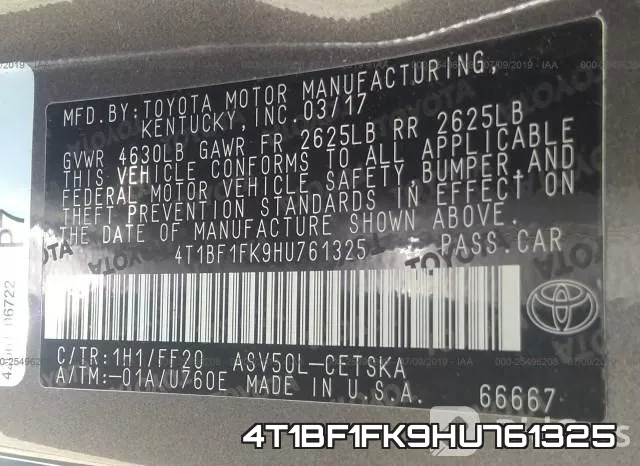 4T1BF1FK9HU761325 фото 10