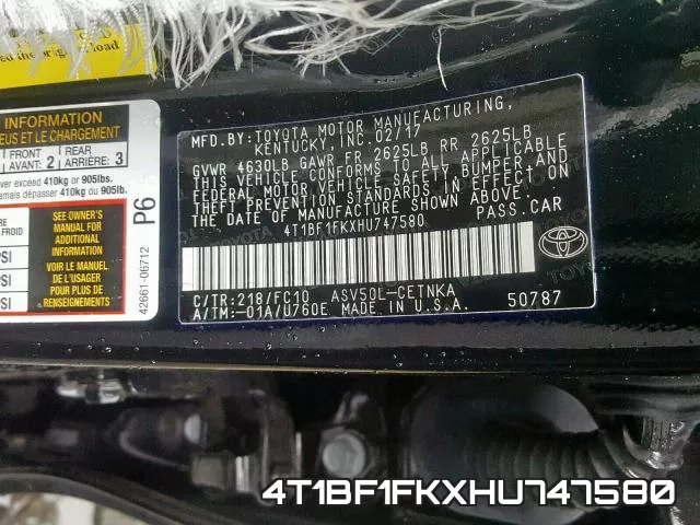 4T1BF1FKXHU747580 фото 2