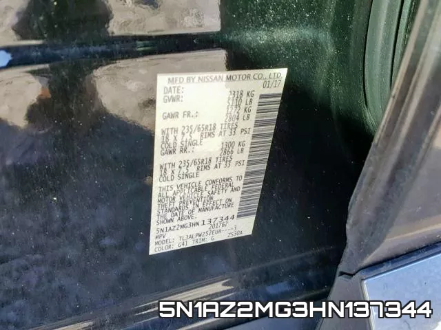 5N1AZ2MG3HN137344 фото 2