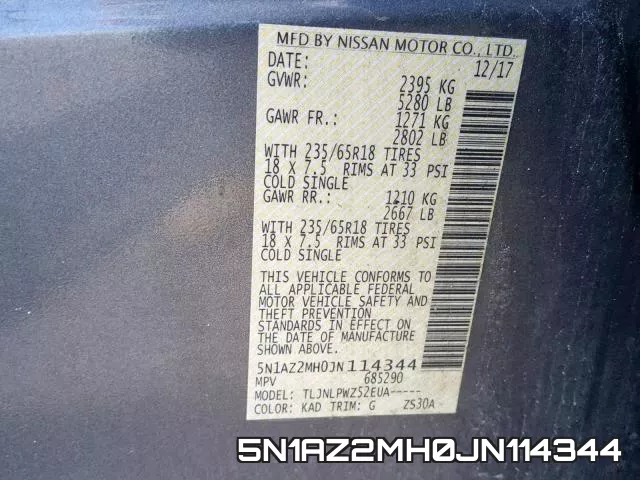 5N1AZ2MH0JN114344 фото 2