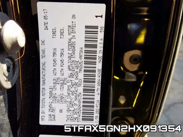 5TFAX5GN2HX091354 фото 2