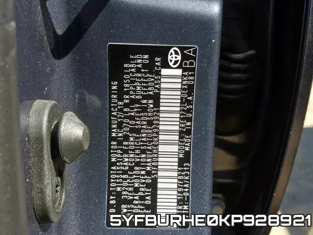 5YFBURHE0KP928921 фото 2