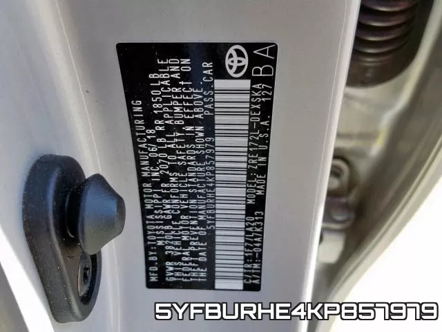 5YFBURHE4KP857979 фото 2