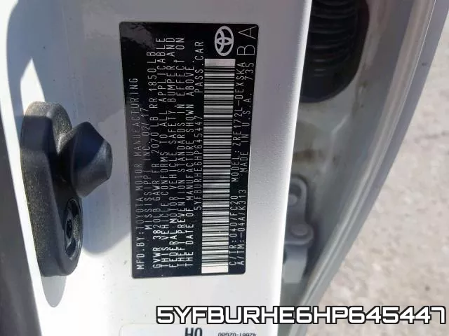5YFBURHE6HP645447 фото 2