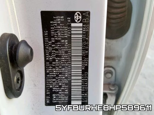 5YFBURHE8HP589611 фото 2