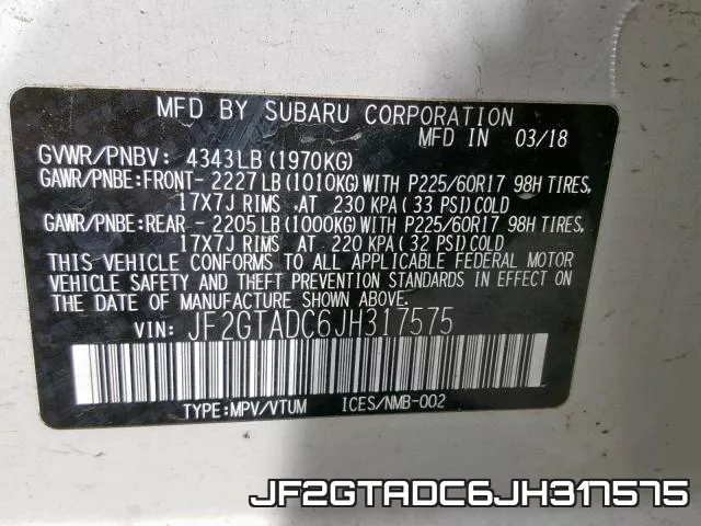 JF2GTADC6JH317575 фото 2