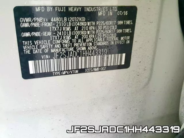 JF2SJADC1HH443319 фото 2