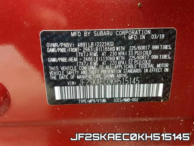 JF2SKAEC0KH515145 фото 2