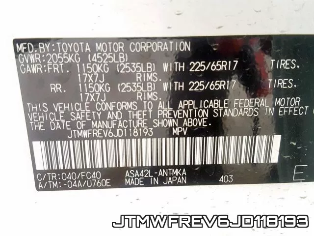 JTMWFREV6JD118193 фото 2