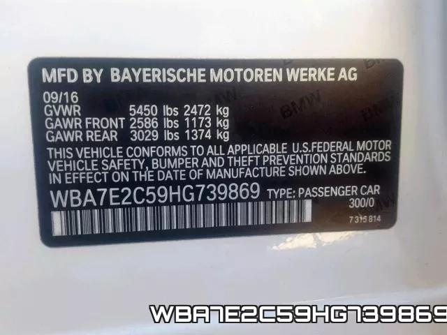 WBA7E2C59HG739869 фото 2