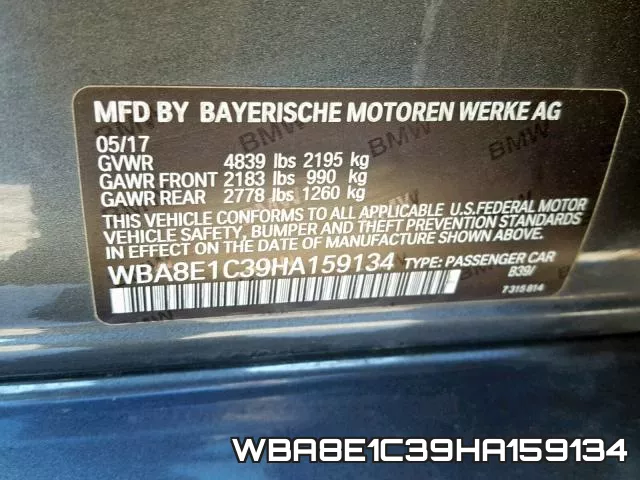 WBA8E1C39HA159134 фото 2