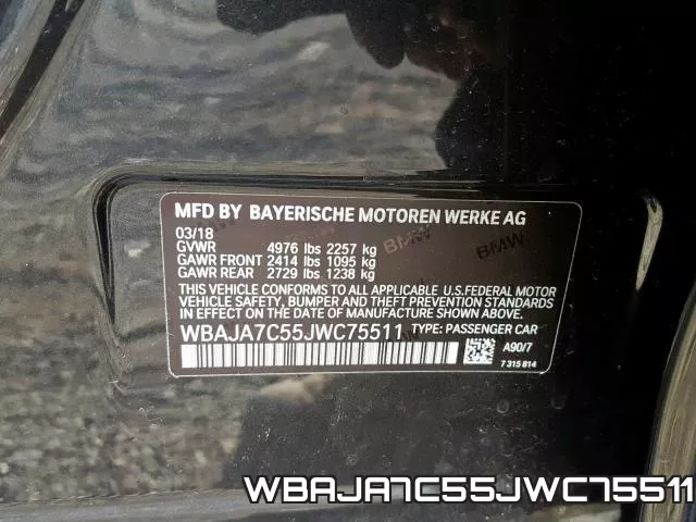 WBAJA7C55JWC75511 фото 2