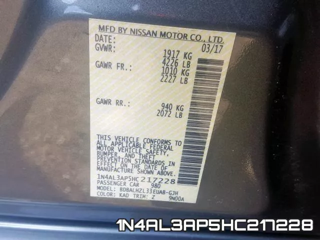 1N4AL3AP5HC217228 фото 2