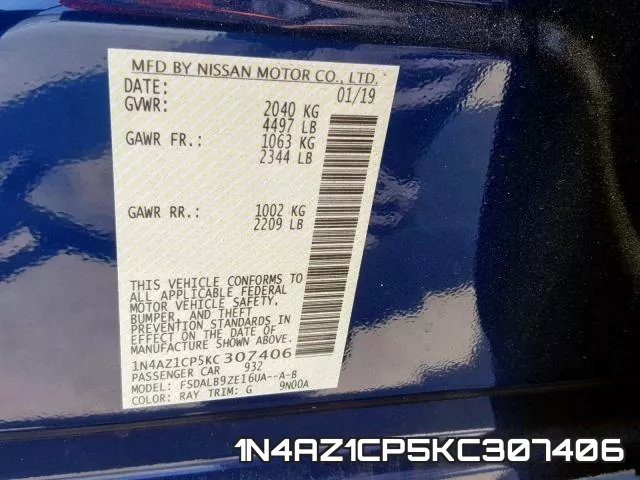 1N4AZ1CP5KC307406 фото 2