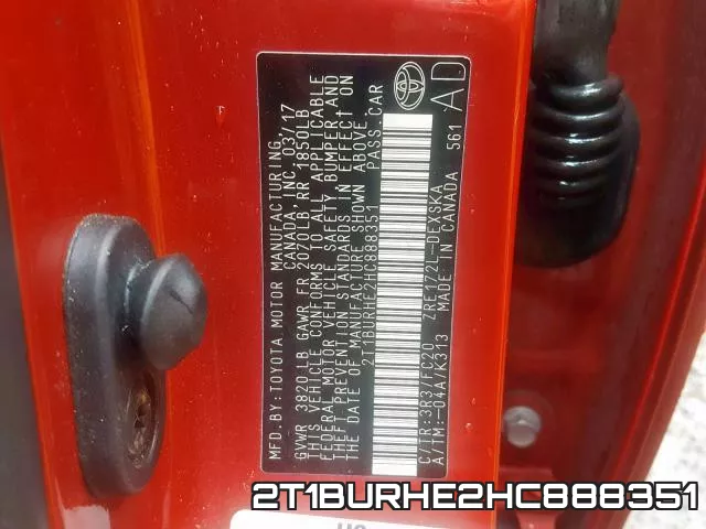 2T1BURHE2HC888351 фото 2