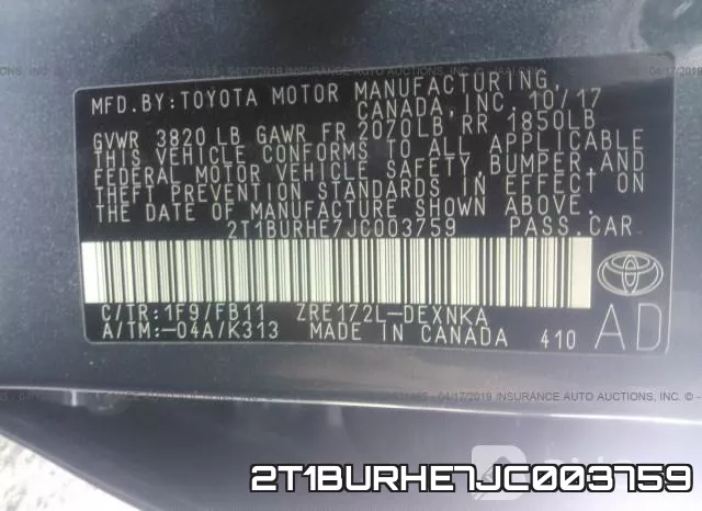 2T1BURHE7JC003759 фото 9