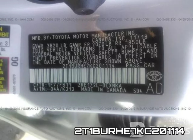 2T1BURHE7KC201114 фото 10