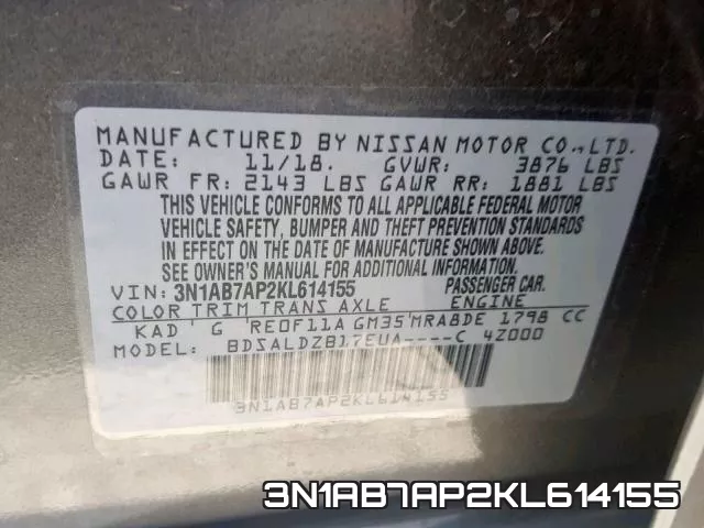 3N1AB7AP2KL614155 фото 2
