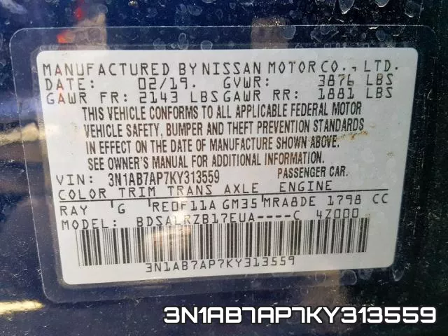 3N1AB7AP7KY313559 фото 2