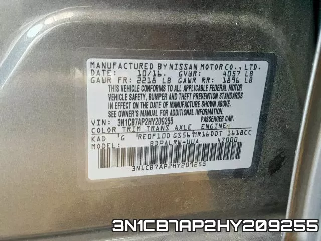 3N1CB7AP2HY209255 фото 2