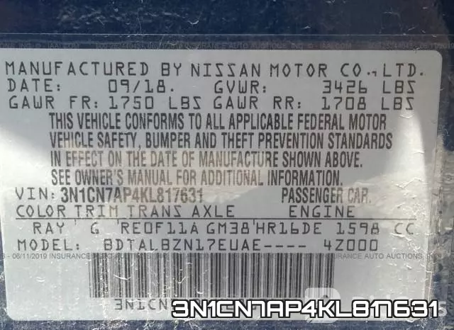 3N1CN7AP4KL817631 фото 10