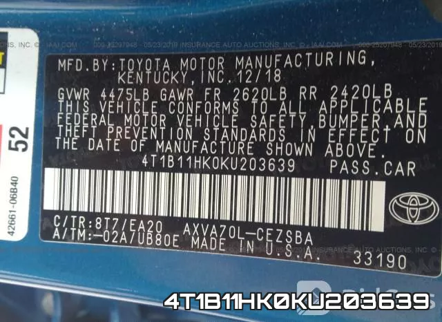 4T1B11HK0KU203639 фото 10