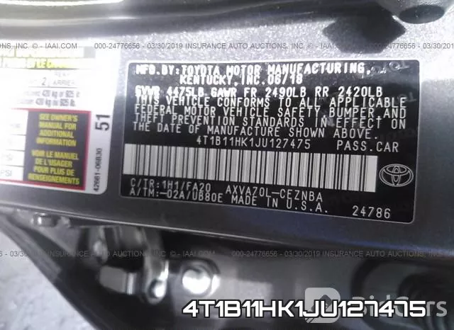 4T1B11HK1JU127475 фото 10