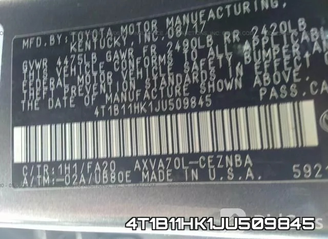 4T1B11HK1JU509845 фото 10