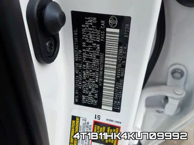4T1B11HK4KU709992 фото 2