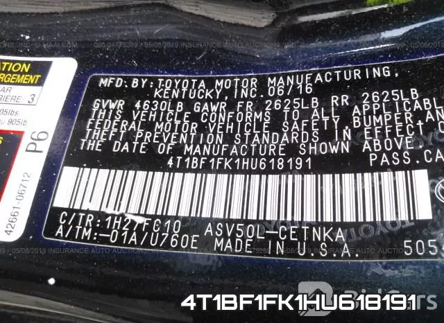 4T1BF1FK1HU618191 фото 10