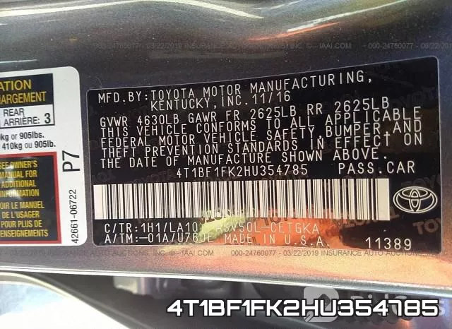 4T1BF1FK2HU354785 фото 10