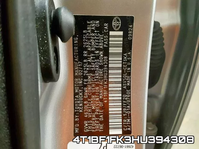 4T1BF1FK3HU394308 фото 2