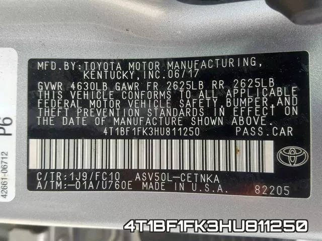 4T1BF1FK3HU811250 фото 2