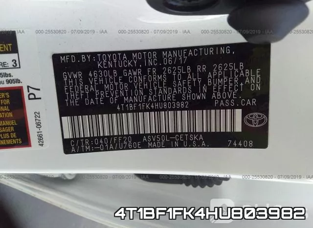 4T1BF1FK4HU803982 фото 10
