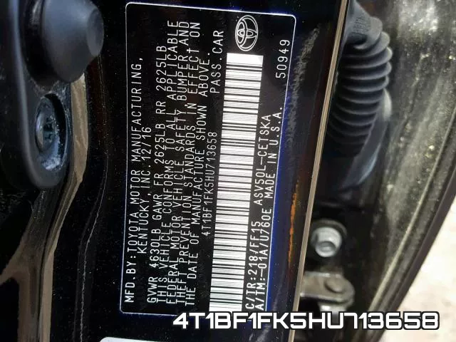 4T1BF1FK5HU713658 фото 2