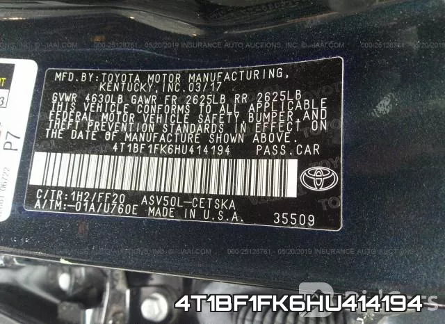 4T1BF1FK6HU414194 фото 10