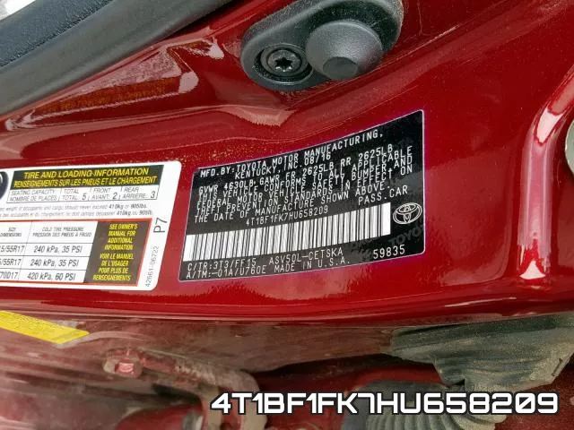 4T1BF1FK7HU658209 фото 2