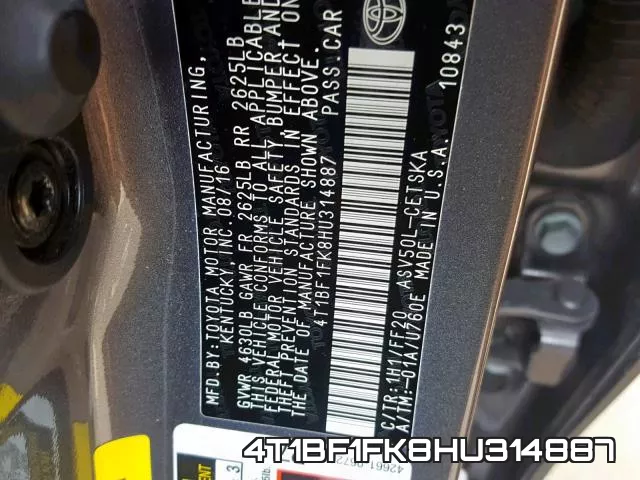 4T1BF1FK8HU314887 фото 2