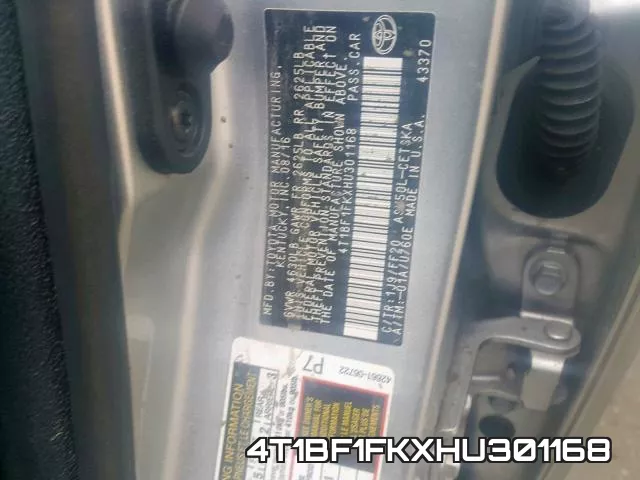 4T1BF1FKXHU301168 фото 2