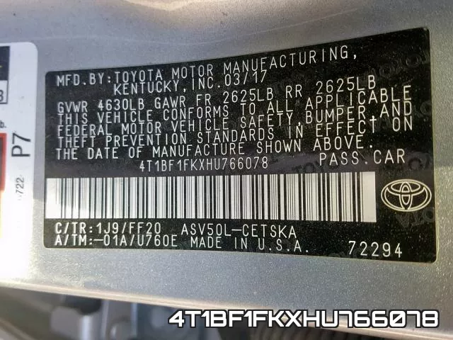4T1BF1FKXHU766078 фото 2