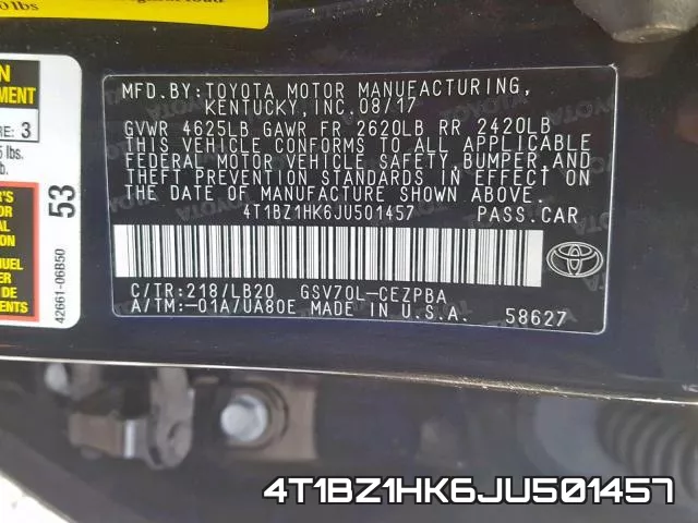 4T1BZ1HK6JU501457 фото 2