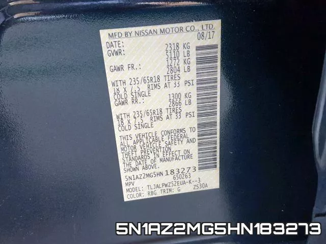 5N1AZ2MG5HN183273 фото 2