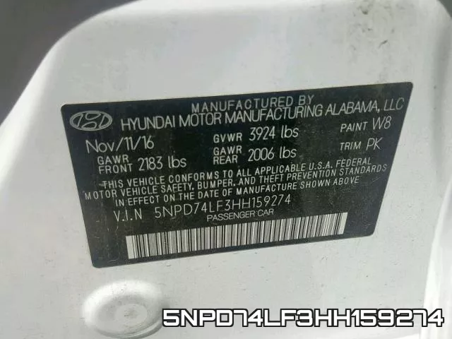 5NPD74LF3HH159274 фото 2