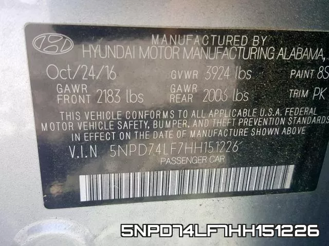 5NPD74LF7HH151226 фото 2