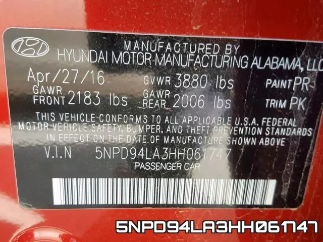 5NPD94LA3HH061747 фото 2